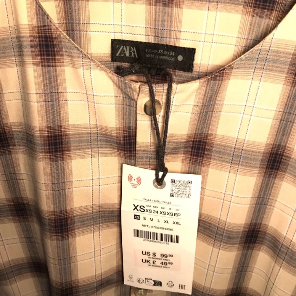 Zara Oversized Cotton Plaid Shirt Dress With Belt Tie Lagenlook Long Sleeves - Picture 9 of 12